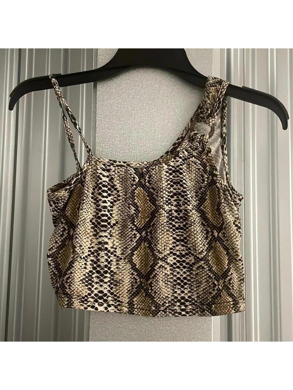 Zaful Brown Snakeskin Night Out Stretch Crop Top